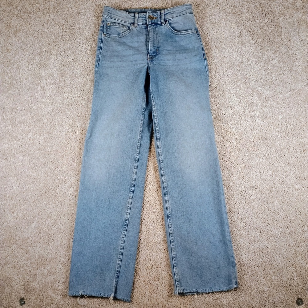 H&M Divided Kick Flare Jeans Womens 4 Light Wash Raw Hem High Rise Stretch Denim